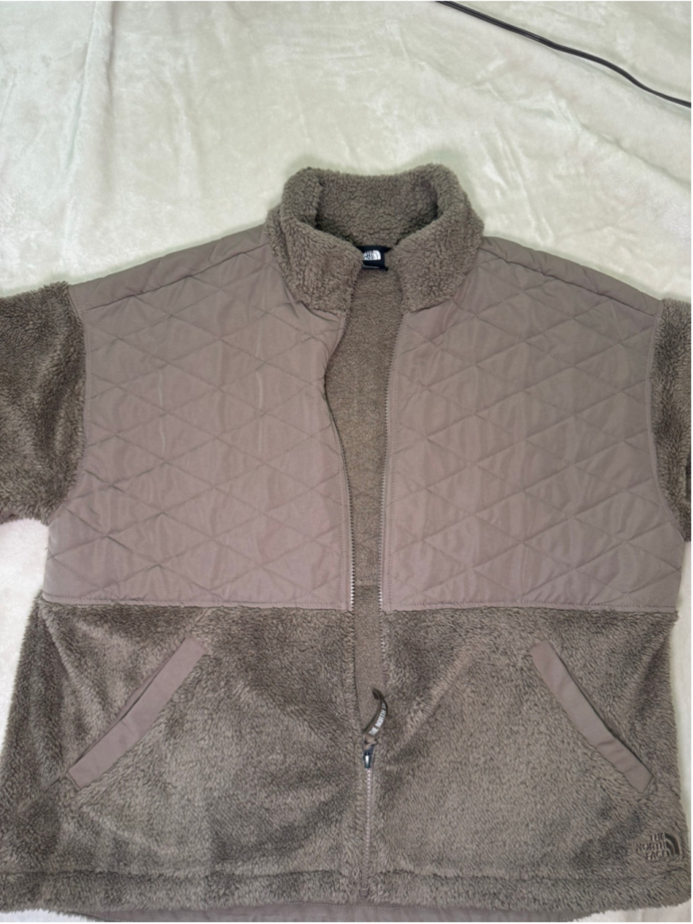 Women's The North Face Quilted Fleece Puffer Jacket Taupe XL